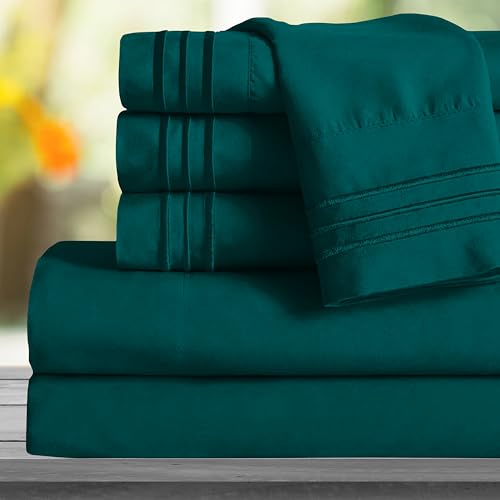 Image of Mocassi Queen Sheet Set - Luxury Hotel 1800 Premier Bedding Sheets & Pillowcases - Ultra Soft Breathable & Cooling Bed Sheets - Deep Pocket - Wrinkle Resistant - 6 Piece Set - Queen, Marine Blue