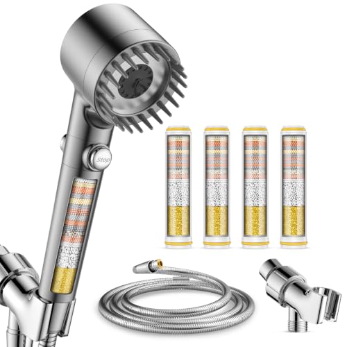 Filtered Shower Head with Handheld,4 Filters,High Pressure Shower Heads by PWERAN - Used condition - US$26.85