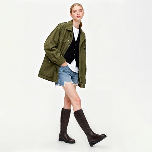 Image of VIUGJNEX Knee High Boots Women Low Heel Flat Chunky Fall Tall Riding Boots | Round Toe Boots, Platform Block Heeled Boots, Lug Sole Long Riding Boots, Low Heel Flat Boots with Side Zipper