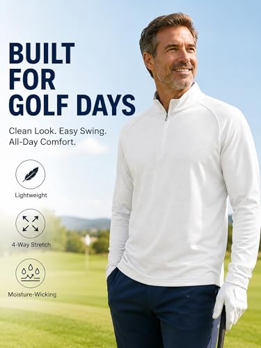 Image of Golf Quarter Zip Pullover for Men Mock Neck 1 /4 Zip Lightweight Athletic UPF 50+ Men's Long Sleeve Golf Sweatshirt