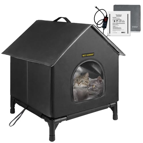 Heated Cat House for Indoor Cats in Winter, Waterproof, Fully Insulated Shelter for Stray and Feral Cats, Great for Cat Houses for Outdoor Cat and Cat Beds for Indoor Cats (Black-Heat, Mediu