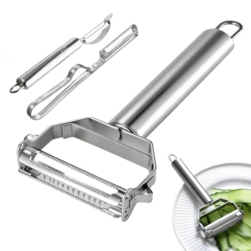 3 Pièces Éplucheur Julienne Légumes, Coupeur de Spaghettis de Acier Inoxydable, Éplucheur légumes Dentelées pour Tomates et Légumes, Ustensile de Cuisine Pratique avec deux Eplucheur Pomme