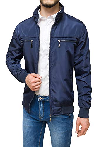 Evoga Blouson pour homme décontracté printemps été veste moto slim fit, A1 bleu foncé, L