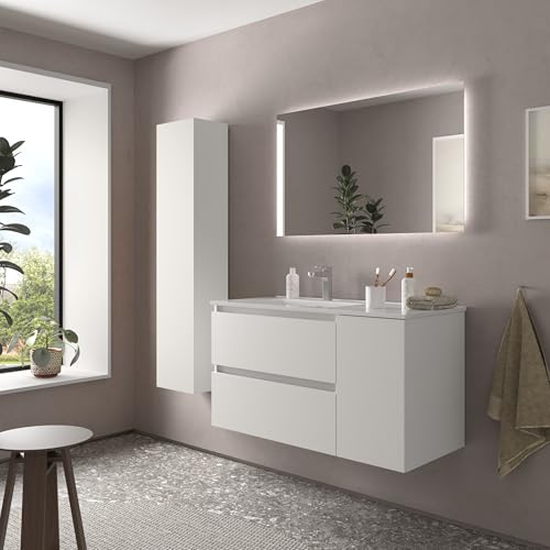 Mueble de baño de 90cm suspenso con coqueta para ganar espacio de guardado 5