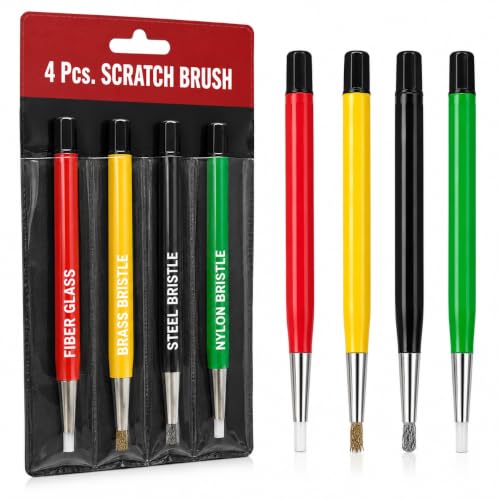 Fiberglass Pen Scratch Brush Set - Jewelry Cleaning Brush with Steel Brass Nylon Fiberglass Tips for Corrosion Remover and Rust Jewelry Electrical Circuit Boards and Auto Body Work