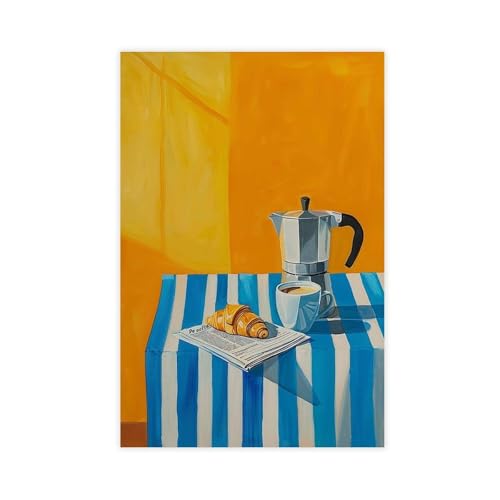 BJQUITGF Lienzo decorativo para pared, diseño de café francés con desayuno y cruasán, para decoración de sala de estar, dormitorio, 40 x 60 cm