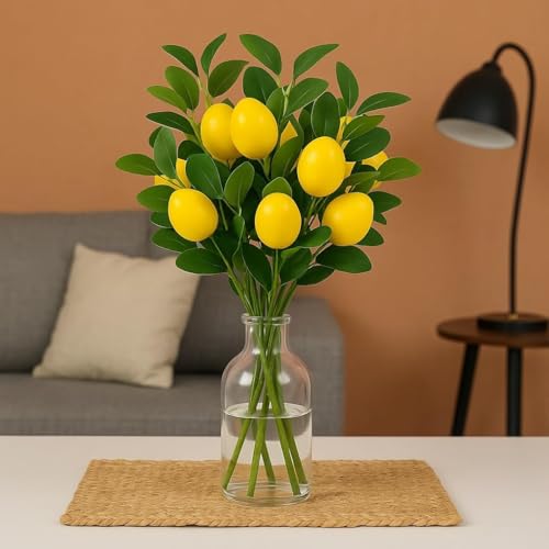 Image of SATYAM KRAFT 3 Pcs Artificial Lemon Stick | Flowers for Vases | Flowers for Vases| Decoration Items for Home Decor, Room, Office, Living Room (Without Pot) (35 cm)