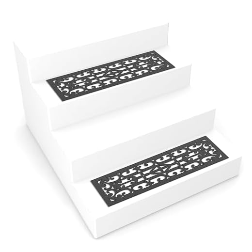 Pure Garden 82-YJ440B Non-Slip Stair Traction Control Grip Heavy Duty Rubber Tread, Ornate Design for Indoor/Outdoor Use, Mat Pads, Set of 2, Black