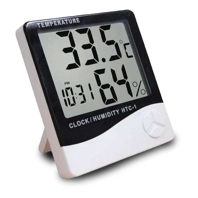 SP Electron Measurement Room Temperature Device Meter Humidity Monitor HTC-1 Incubator with Rest Stand and Accurate Indoor LCD Thermometer Display & wall Mount Clock (white)