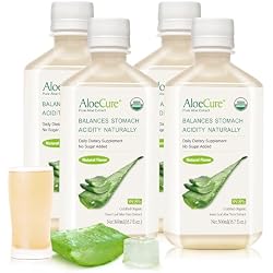AloeCure USDA Organic Aloe Vera Juice Made Within 12 Hrs of Harvest - Pure Aloe Juice Natural Digestive Supplement to Support Digestion, Immune System and Balanced Stomach Acidity, 4 x 500ml Bottles