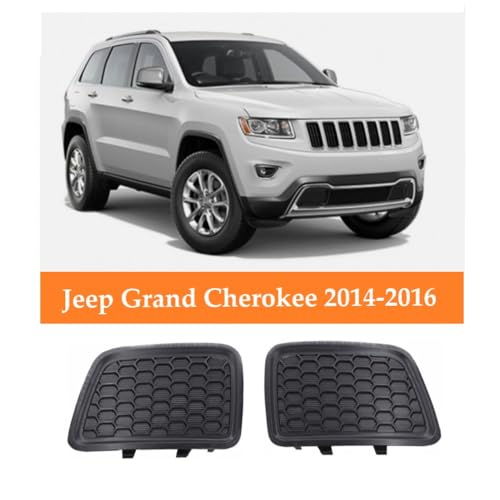 Image of Front Bumper Grille Insert (LH + RH) Compatible With Jeep Grand Cherokee 2014-2016 / Center Grille Bezel Outer (SET) / Front Bumper Insert Lower Grill Bezel Cover (1 Pair) Black