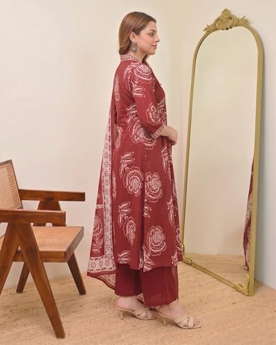 Image of Klosia Women Printed A-Line Kurta and Pant Set with Dupatta | Printed Kurta Set | A-Line Kurta Set | Women Kurta Sets | Summer Suit |
