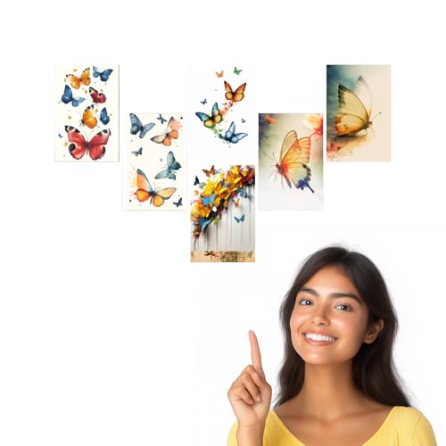 Image of SiddArtify Vibrant Butterfly Watercolor Art Print Set - Set of 2-4x6 Inch - Board (Pack of 6) - Sticker (Pack of 6) Wall Room Decoration art Poster Prints