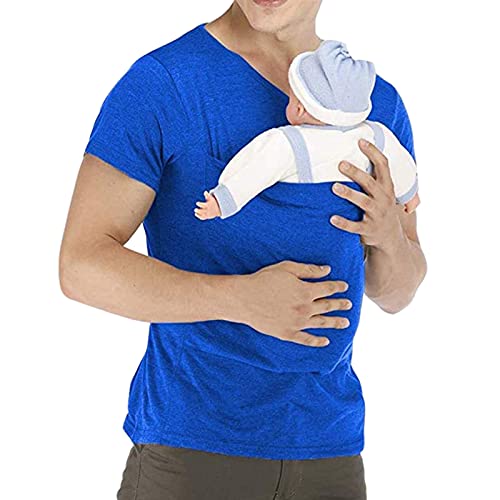 Image of Kangaroo Care Dad T-Shirt Men Soothing Baby Carrier Wrap Pocket Tops Skin-to-Skin Blouse