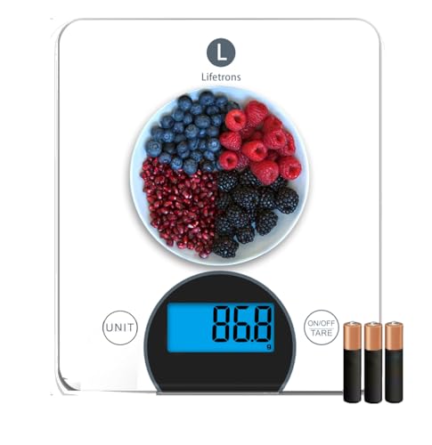 LIFETRONS Portable Electronic Premium Food Weight Machine Tempered Glass Top | Calorie Nutritionist Digital Kitchen Scale |Tare Function And Batteries Included | Capacity 10Kg (White) (Calorie)