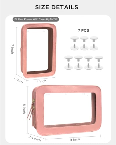 Image of Clear Insert Bag for Bogg Bag Accessories - 2 Packs Leather Zipper Insert Pouch for Bogg Tote Travel Makeup Clean Toiletry Handbag Organizer Cosmetic Divider Storage Inner Pouch (Light Pink)
