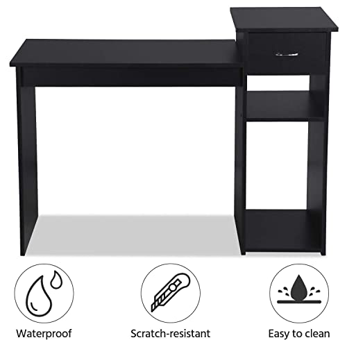 Yaheetech Home Office Computer Desk With Storage Drawer And Monitor Stand, Wooden Pc Laptop Desk, Modern Simple Style Computer Workstation Study Writing Desk, Black #TOP6