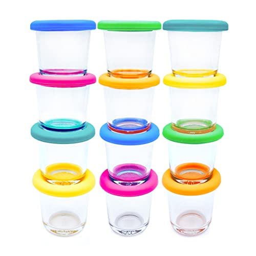 Elk And Friends 4Oz Borosilicate Glass Baby Food Storage Jars With Silicone Lid | Strong Glass | Set Of 12 | Microwave, Oven & Dishwasher Safe | Infant And Babies #TOP23
