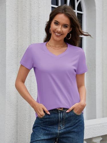 MAGCOMSEN Women's Cotton V-Neck Short Sleeve Tee Classic Fit Summer Tops