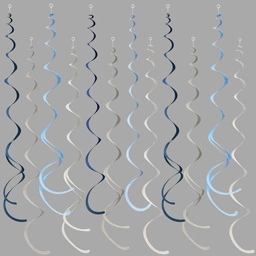 Image of 36 Pcs Dusty Blue Gray Hanging Swirl Decorations Navy Blue Grey Felt Swirl Streamer Spiral Ceiling Garland for Baby Shower Wedding Birthday Engagement Ahoy Achor Nautical Graduation Party Supplies