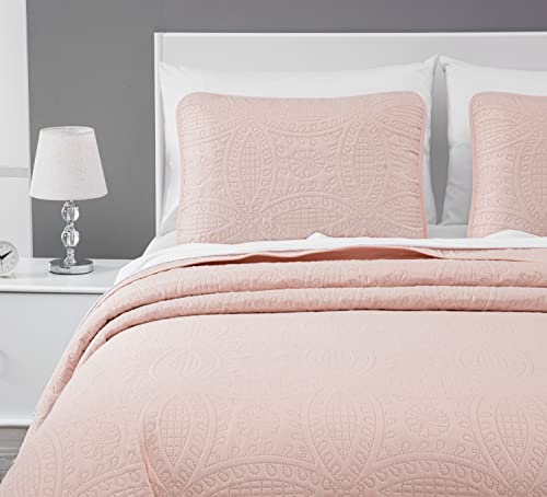 Image of Chezmoi Collection Austin 3-Piece Oversized Bedspread Coverlet Set (Queen, Blush)