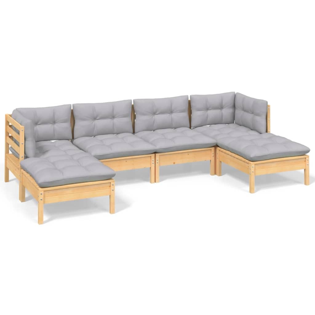 vidaXL Garten Lounge Set 6-TLG., Gartenmöbel Set Sitzgruppe für Garten Terrasse Balkon, Modular Sofa mit Grauen Kissen, Garnitur Loungemöbel, Kiefernholz