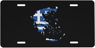 Greece Map with Greek Flag Car Front Fake License Plate Decoration Vanity Label 6x12 Inch Front and Rear License Plates Black