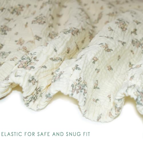 Image of Ultra Soft Muslin Crib Sheets for Baby, Premium Breathable Organic Cotton Crib Fitted Sheet for 52''x28''Standard Crib and Toddler Mattress.2 Pack Flower Pattern