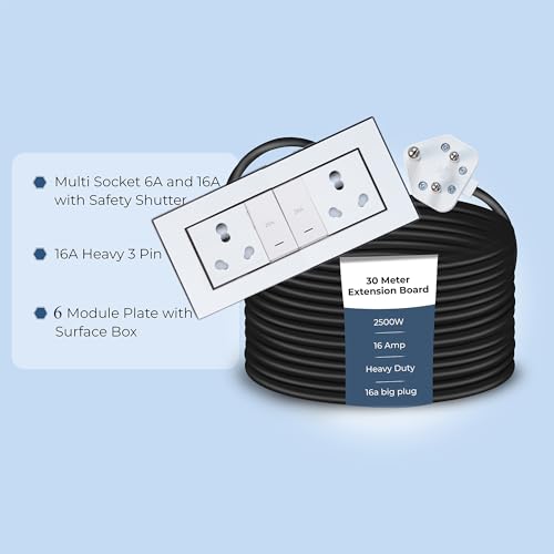 Image of Extension Board Heavy Duty Multi Socket 15A /16A /20 (2500 Watts 16A Big Plug and Two 16A Socket and Two 20A Switch, 30 Meter)