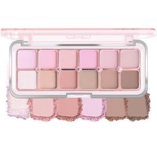 KYDA 12 Colors Lavender Eyeshadow Palette with Brush, Korean Eyes Makeup