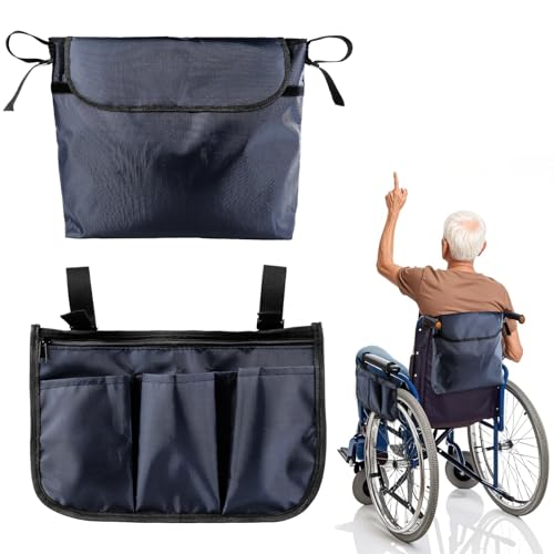 Lvjkes Bolsa silla de ruedas, Bolsa Lateral para Silla de Ruedas, Material de tela Oxford impermeable, Gran capacidad, Adecuado para la mayoría de sillas de ruedas, andadores (Azul oscuro)