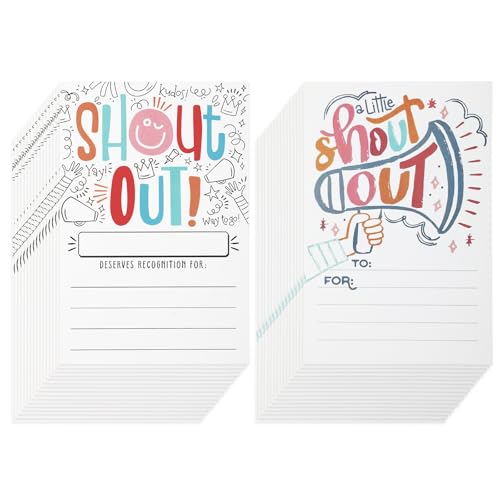 Hianjoo 100 Pcs Positive Shout Out Cards for Students Teachers Office Staff and Employees, Appreciation Recognition Reward Cards in 2 Designs for School Work Bulletin Board