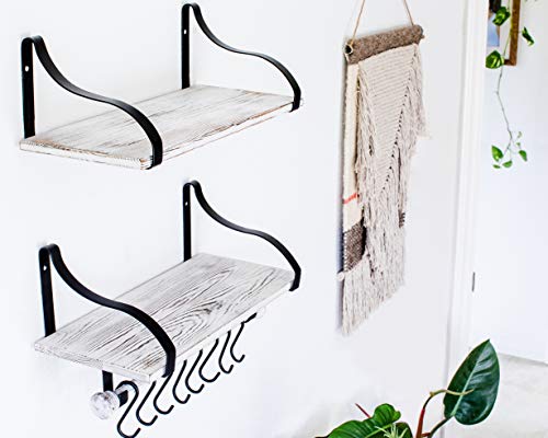 Wall Mounted Floating Spice Shelves With Towel Bar And Removable Hooks, Solid Wood, Rustic Shelving Storage, For Kitchens, Bathrooms And More, Farmhouse Wall Décor, 16.75” Long X 7.5” (White Washed) #TOP2