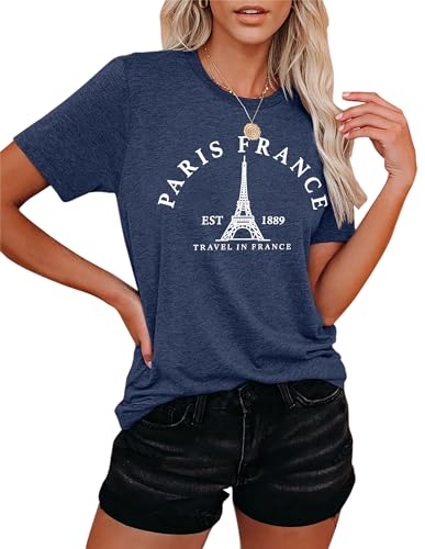 Image of Paris France Shirt Women Eiffel Tower T Shirt Travel in France Tshirts Vacation Tees Paris Tops