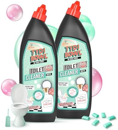 TYDI BOWL Toilet Cleaner BubbleBlast – Vinegar Powered Formula for Hard Water Stains, Limescale & Odour Removal, Pet Safe, Child Safe Bathroom Cleaning Liquid 650ml (Pack of 2)