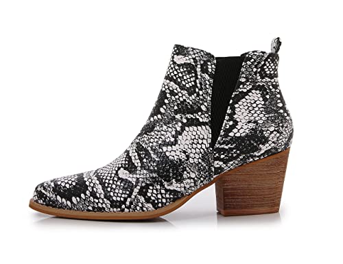 mm Women's Polyurethane Leather Wooden Heel Low Chelsea Ankle Boots4