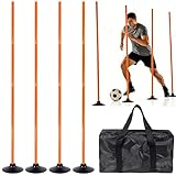 4 Pack Soccer Agility Training Poles, 5 FT Adjustable Speed and Agility Training Equipment for Football/Basketball/ Dog Practice, Bending Poles for Horses with Rubber Bases and Carry Bag (Orange)