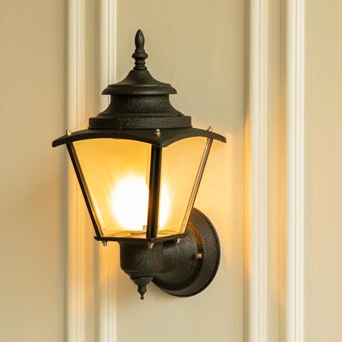 Image of Divine Trends Aluminium Waterproof Outdoor Wall Lamp Lantern Matt Black Finish for Indoor and Outdoor Use, LED Bulb Included Pack of 1 Wall Light