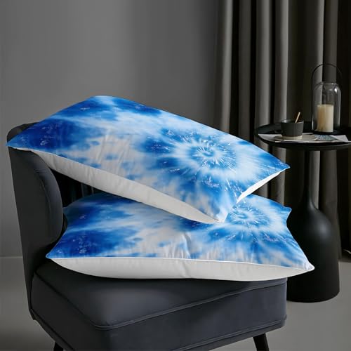 Image of AILONEN Tie Dye Comforter Queen Size with 2 Pillowcases,Blue and White Swirl Bedding Set 3Pcs,Tie-Dye Spiral Quilt Set for All Season,Ultra Soft Lightweight Microfiber