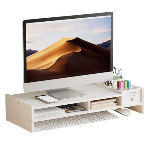 Soporte Para Monitor De Computadora: Elevador De Pantalla De Madera, Organizador De Escritorio Duradero Con Gestión De Cables Y Cajón De Almacenamiento | Accesorio De Estación De Trabajo Para Oficina
