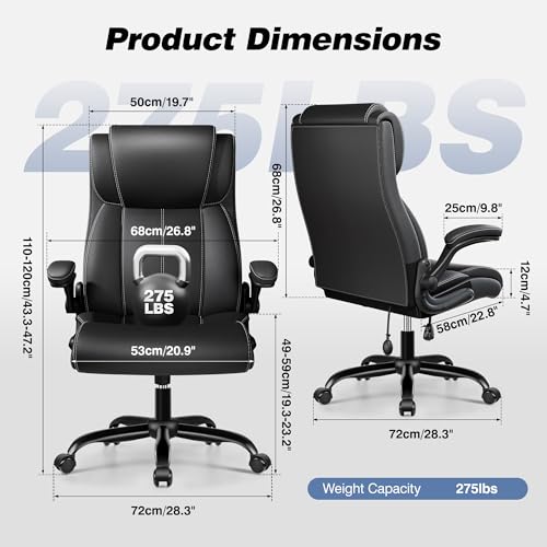 Ergonomic Office Chair - Desk Computer Chair, Leather High Back Executive Chairs with Adjustable Lumbar Support & Flip Up Arms, Rocking, Black - Image 4