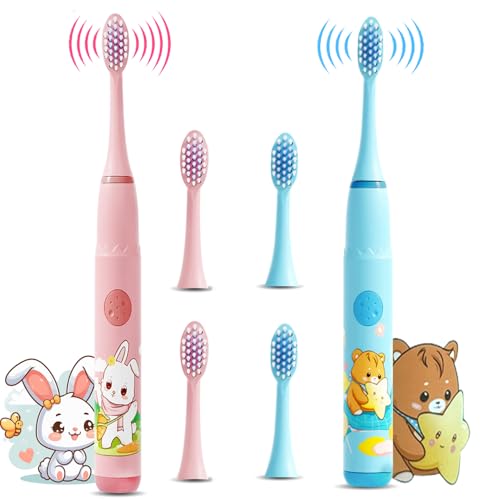 Image of Obvie Sonic Electric Kids Toothbrush with 4 Brushing Modes, Soft Nylon Bristles, 3 Brush Heads & Rechargeable Battery Last Up to 30 Days, IPX7, Electric Power Tooth brush (Blue, Pink)