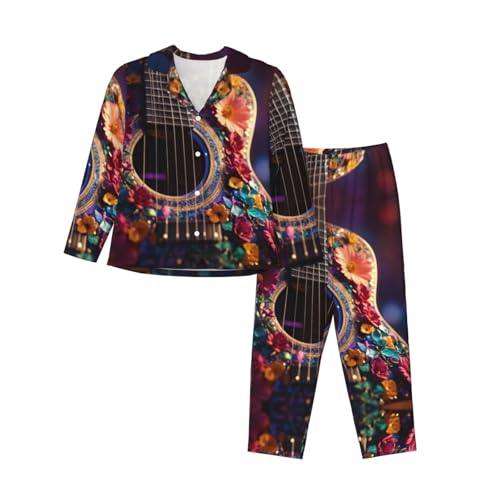 Pyjama imprimé guitare femme EdWal ensemble pyjama tendance à manches longues stylé