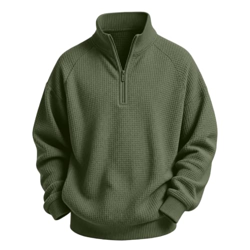 RKSTN Kids Boys Waffle Sweatshirts Trendy Quarter Zip Pullover Army Green - image 5