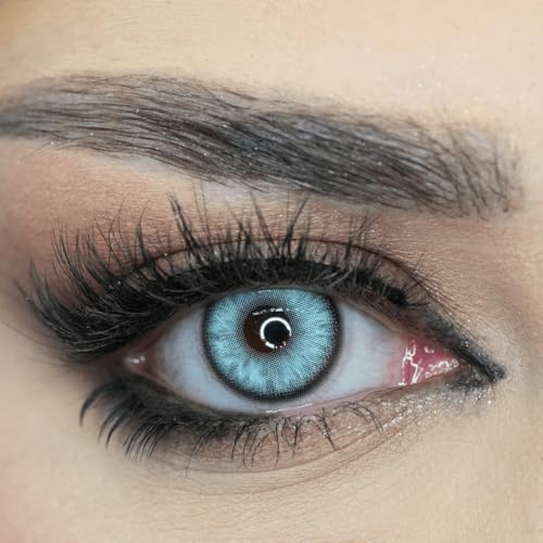 Venus® Lentilles Couleur Bleu Sans Correction - 0,00 Dioptries - Lentilles de Contact Annuelles Souples pour Femmes - Compatible avec les Lunettes - 1 Paire -...