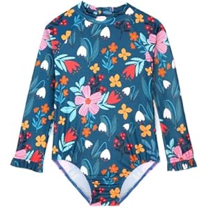 Alakuoti Long Sleeve One Piece Ruffle Swimsuit for Toddler Girls Baby Girl Rashguard Shirt with UPF 50+ Sun Protection