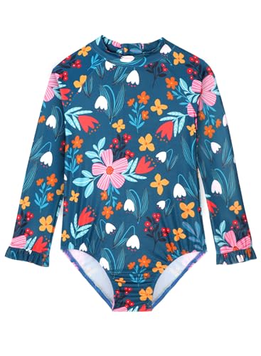 Long Sleeve One Piece Ruffle Swimsuit for Toddler Girls Baby Girl Rashguard Shirt with UPF 50+ Sun Protection