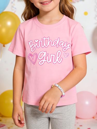 Image of Girls' Birthday Girl Letter Print T-Shirt with Bracelet, Pink, Size 4-12Y, Short Sleeve