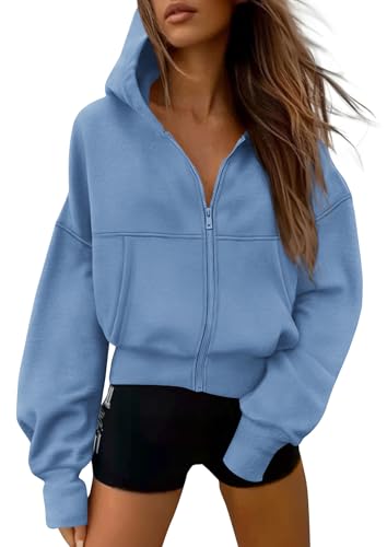 PRETTYGARDEN Women's Zip Up Y2K Hoodies 2026 Fall Fashion Long Sleeve Hooded Fleece Sweatshirts Casual Jacket Winter Clothes (Light Blue,X-Large)
