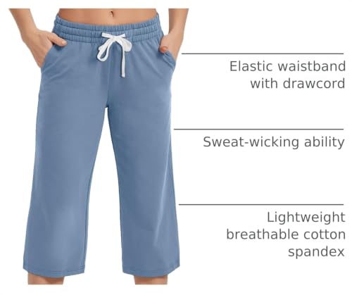 Image of SPECIALMAGIC Women Capri Pants Cotton Yoga Wide Leg Pajama Pants Capris Sweatpants Sports